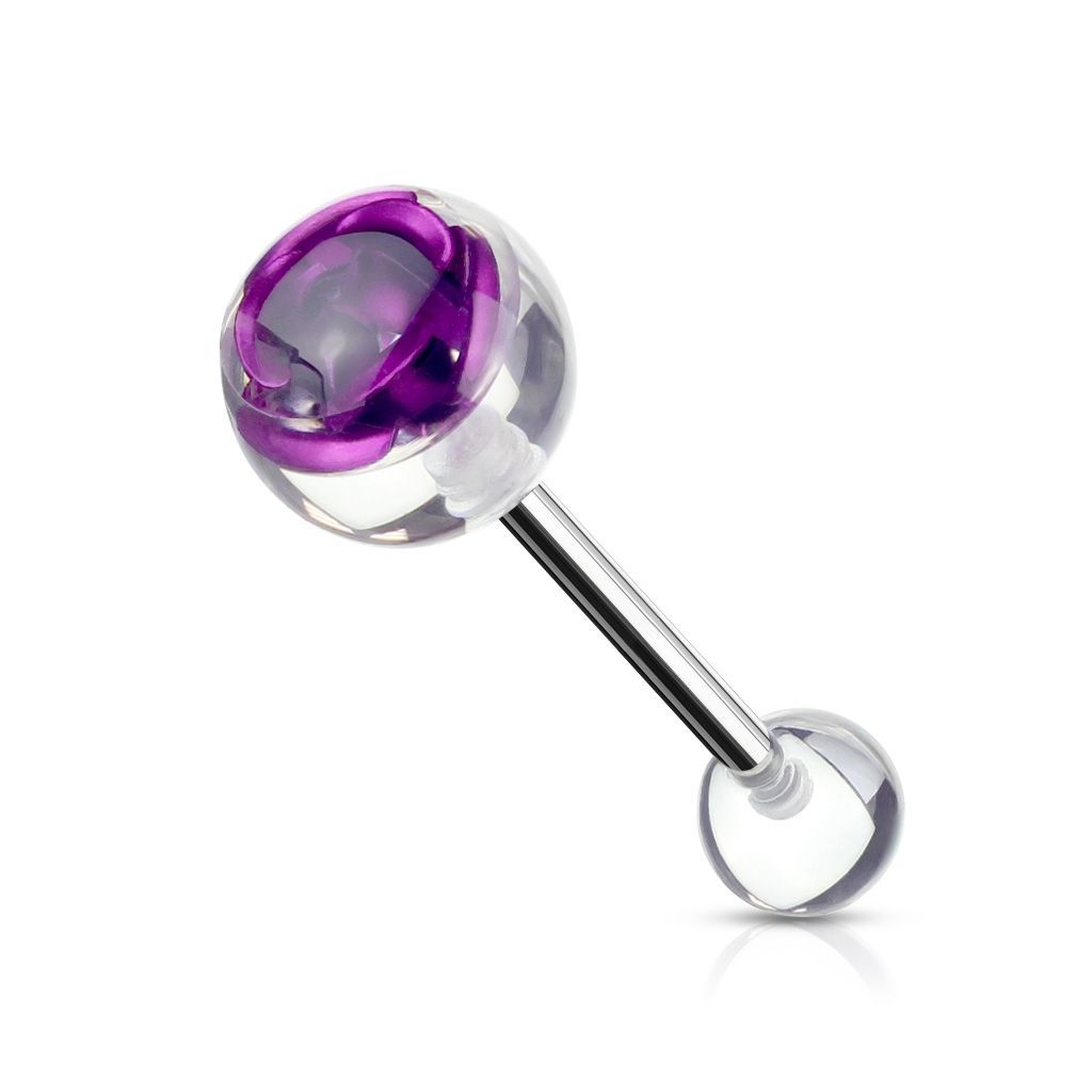 Levně Piercing do jazyka - růže (fialová) - PJ01119-A