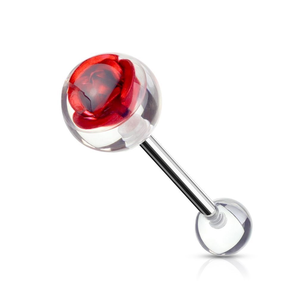 Levně Piercing do jazyka - růže (červená) - PJ01119-R