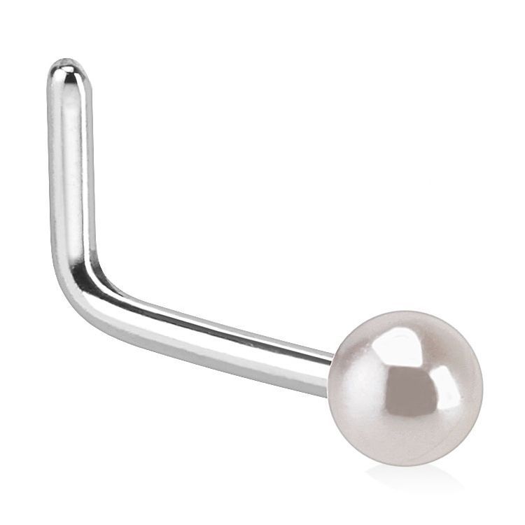Levně Zahnutý piercing do nosu perlička (růžová) - N01049P
