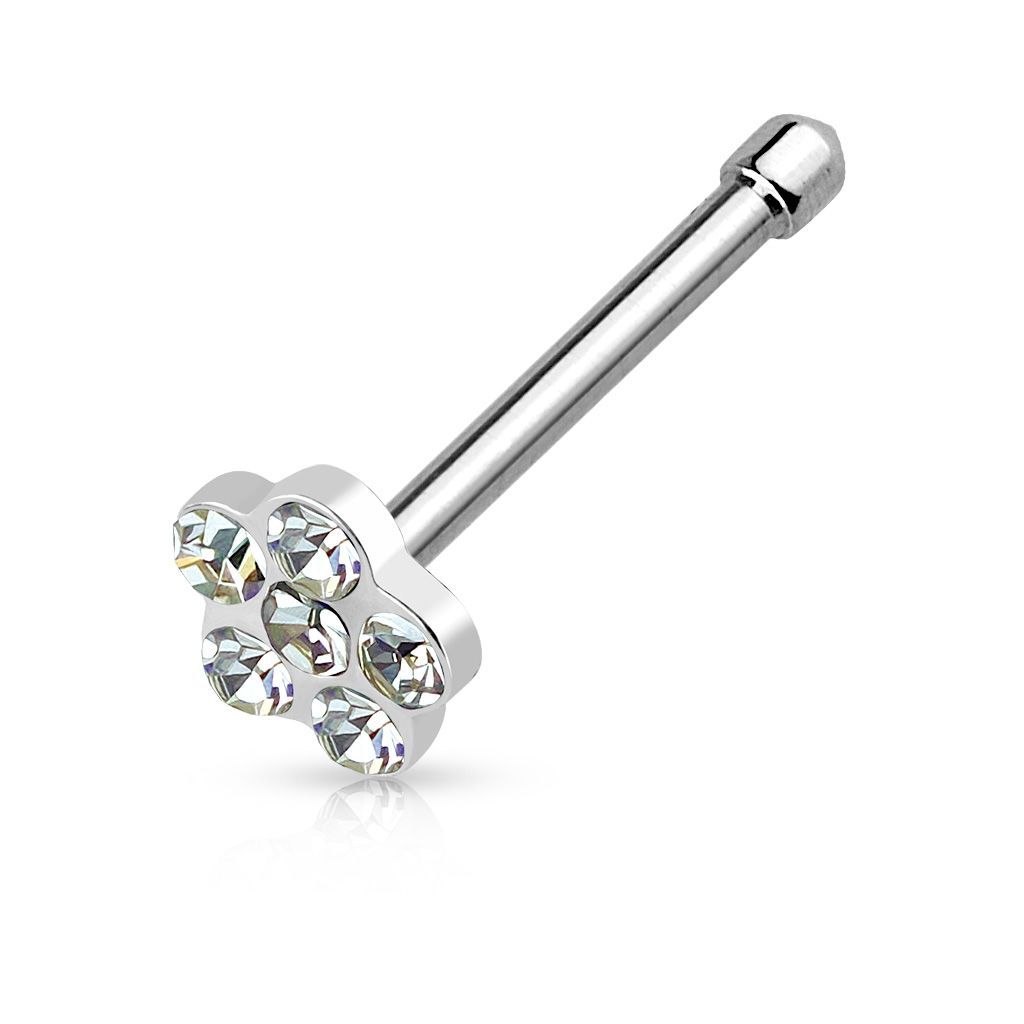 Levně Piercing do nosu - kytička (čirá) - N01121-C