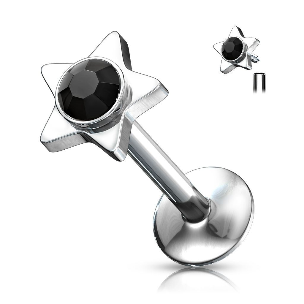 Levně Piercing do brady - labreta hvězda (černá) - LB01026-K