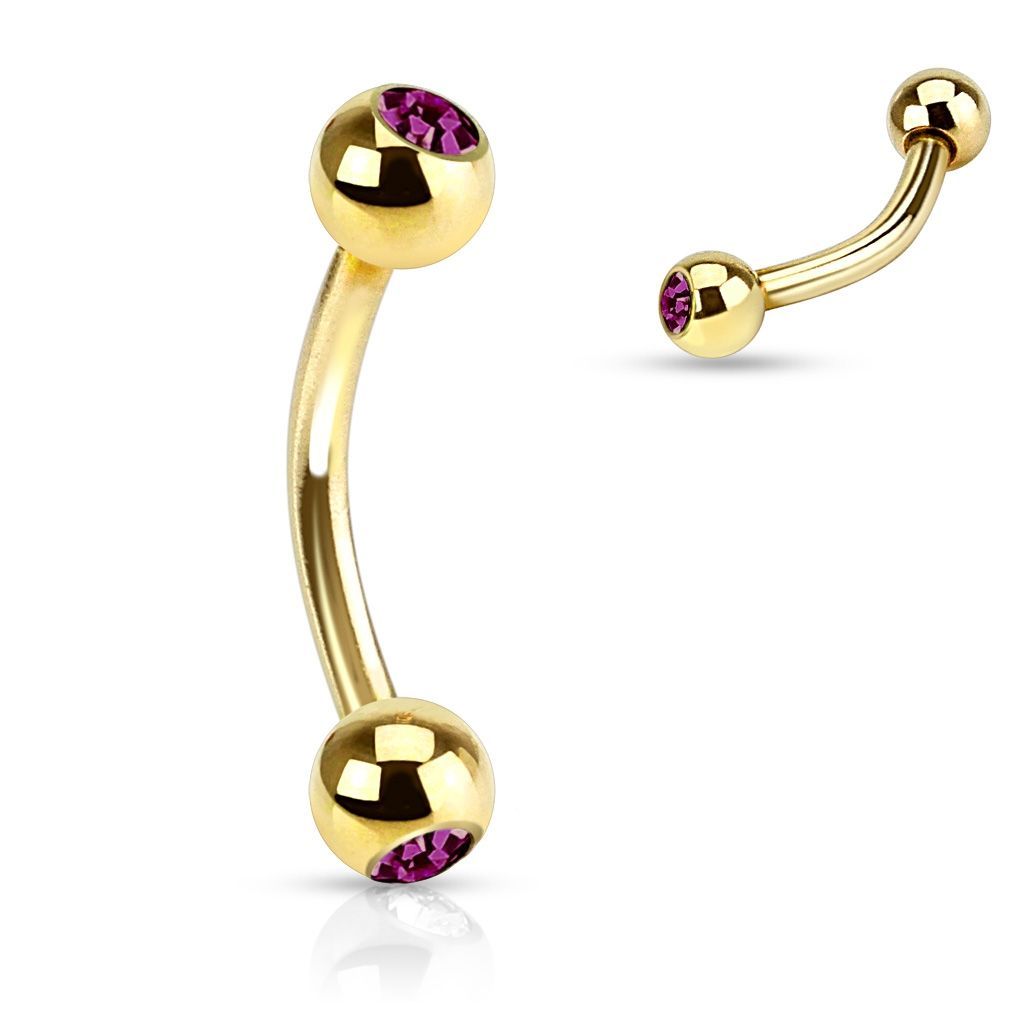 Levně Pozlacený piercing do obočí s kamínky (fialová) - OB01088-A