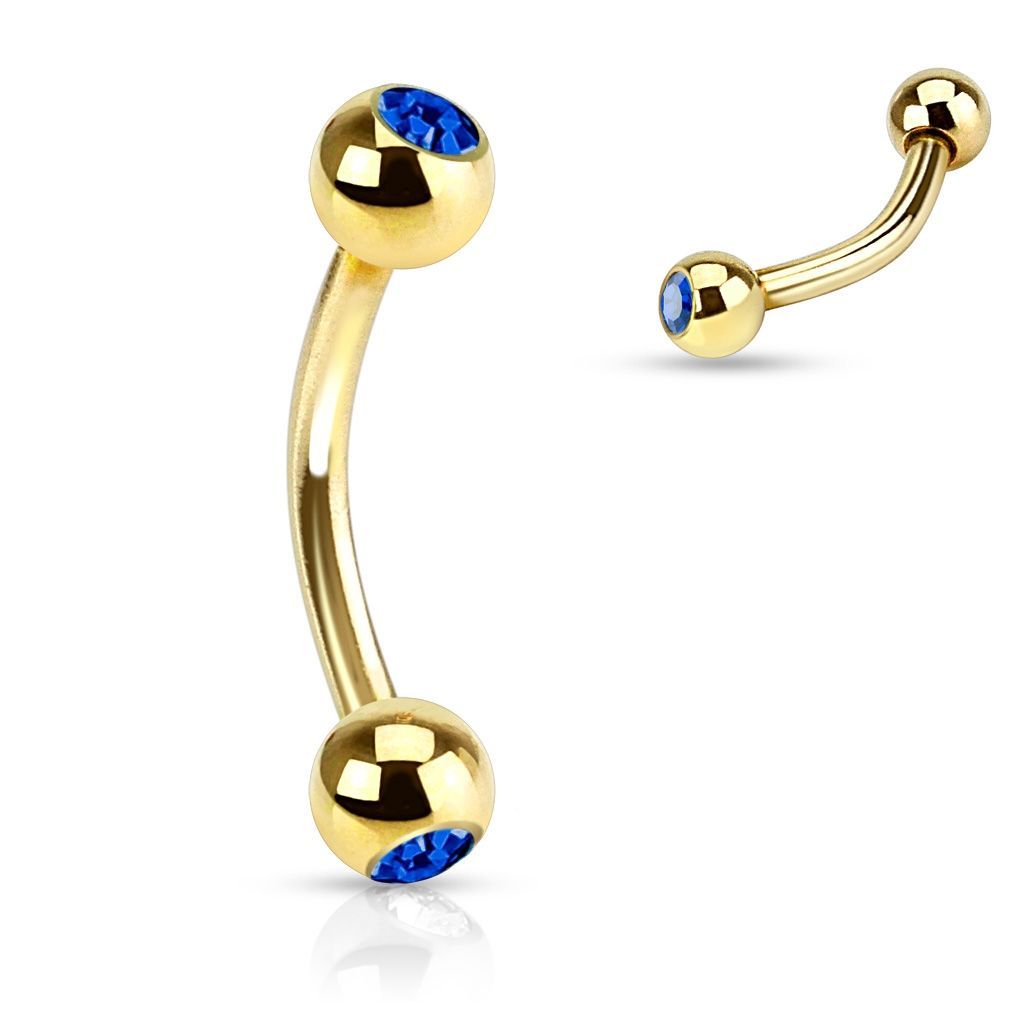 Levně Pozlacený piercing do obočí s kamínky (tmavě modrá) - OB01088-B
