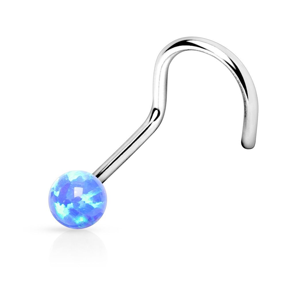 Levně Zahnutý piercing do nosu opál (modrá) - N01012-B