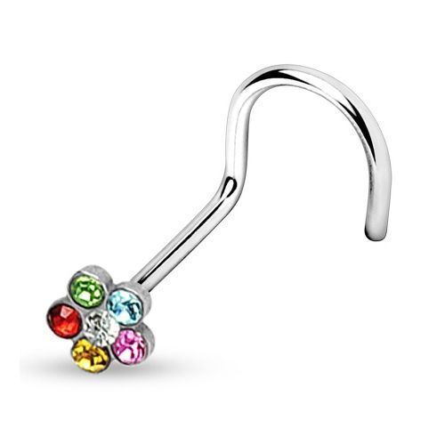 Levně Zahnutý piercing do nosu - kytička (barevné)