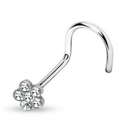 Zahnutý piercing do nosu  - kytička (čirá)