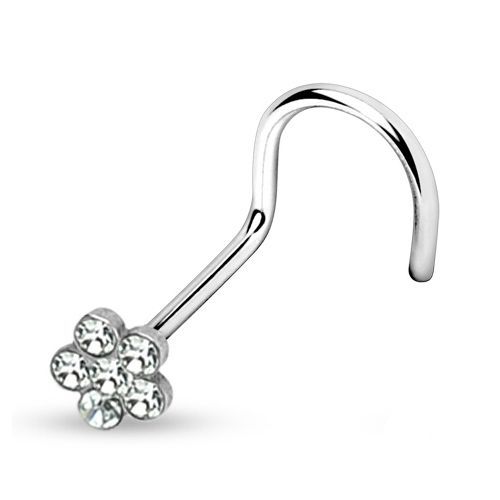 Zahnutý piercing do nosu  - kytička (čirá)