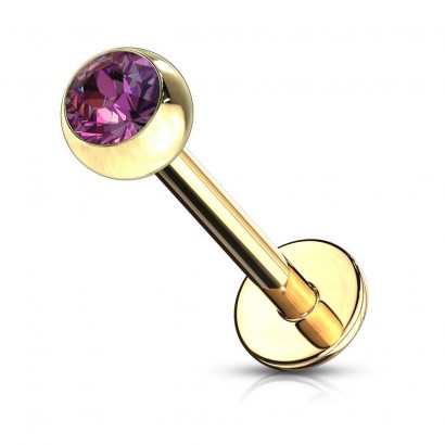Pozlacený piercing do brady - labreta (tmavě fialová, 3 mm, 1,2 x 8 mm)