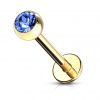 Pozlacený piercing do brady - labreta (světle zelená, 3 mm, 1,2 x 8 mm)