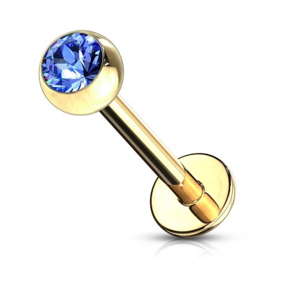 Pozlacený piercing do brady - labreta (tmavě modrá, 3 mm, 1,2 x 8 mm)