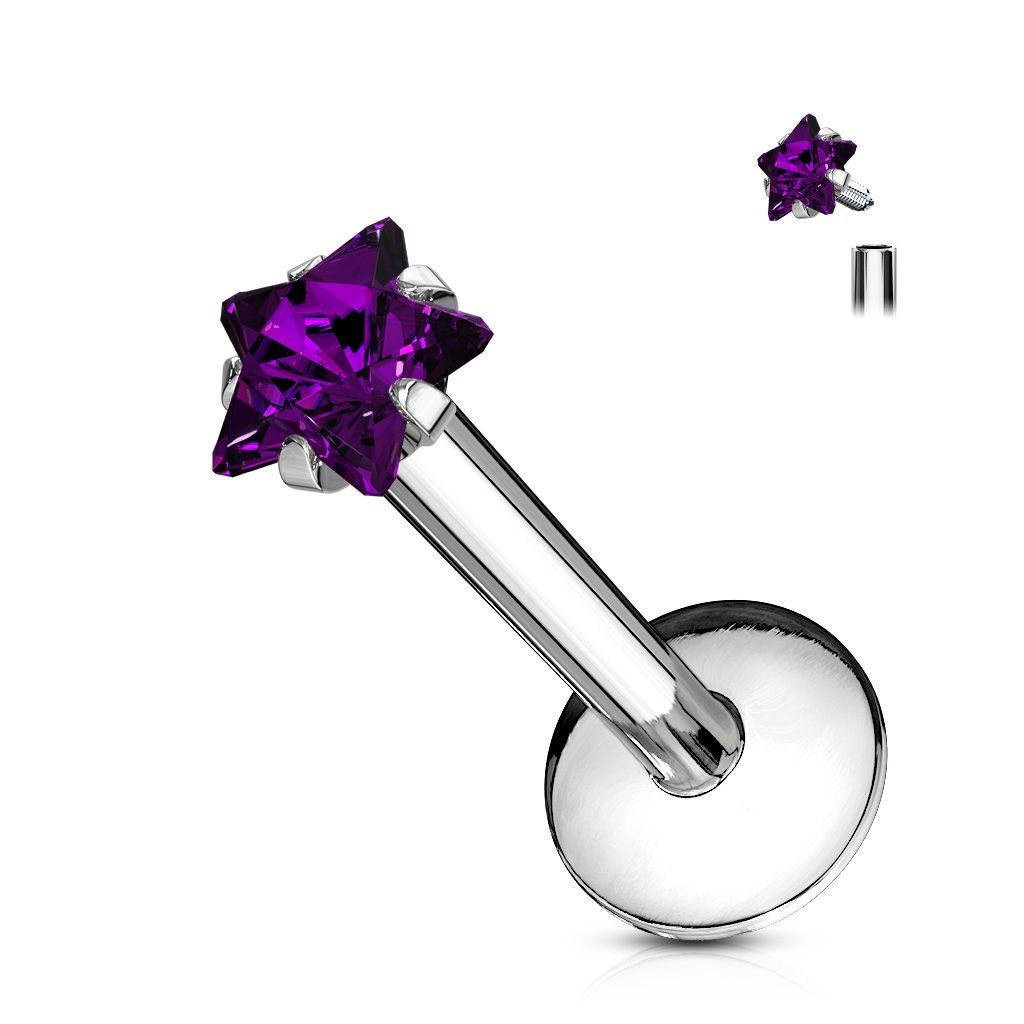 Levně Piercing do brady labreta - hvězda 3 mm (fialová) - LB01124-A