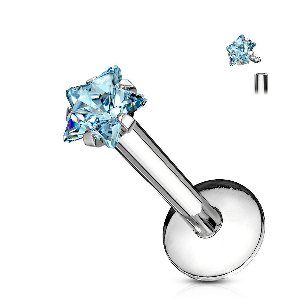 Levně Piercing do brady labreta - hvězda 3 mm (tyrkysová) - LB01124-Q