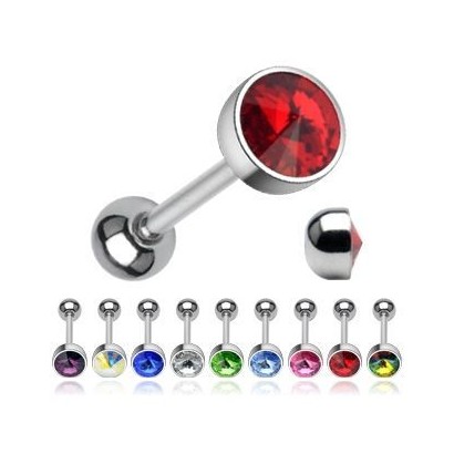 Piercing do jazyka zdobený kamínkem Swarovski® (zelená, 1,6 x 16 mm)