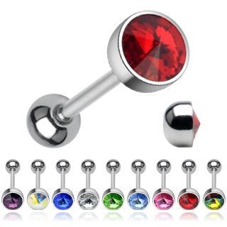 Levně Piercing do jazyka zdobený kamínkem Swarovski (růžová, 1,6 x 16 mm)