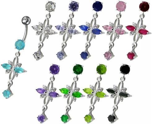 Levně S4U Stříbrný piercing do pupíku - kytička (tyrkysová) - BP01244-Q