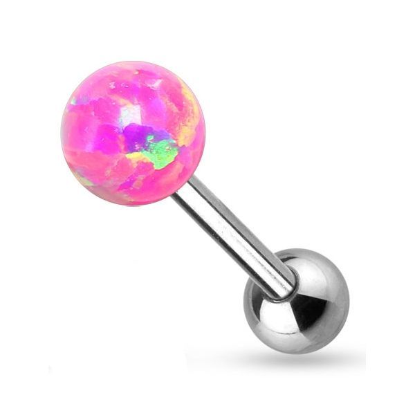 Levně Piercing do jazyka opál (růžová, 1,6 x 16 mm)