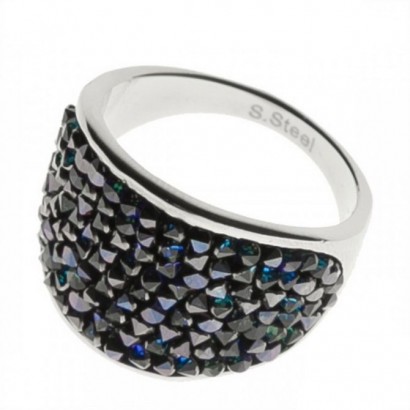 Ocelový prsten s krystaly Crystals from Swarovski®, BERMUDA BLUE (56)