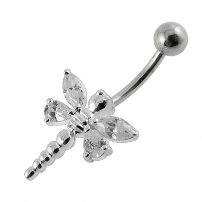 S4U Stříbrný piercing do pupíku - vážka (čirá) - BP01188-C