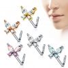 Zahnutý piercing do nosu - motýlek (tyrkysová)