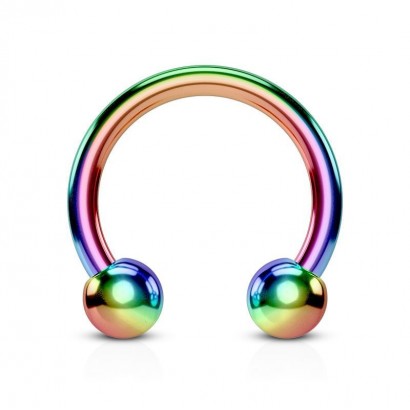 Piercing podkova, barva duhová (1,2 x 8 mm)