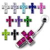 Stříbrný piercing do pupíku - křížek (růžová)