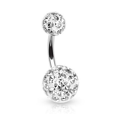 Levně Piercing do pupíku zdobený krystaly Swarovski (čirá, 1,6 x 10 mm)