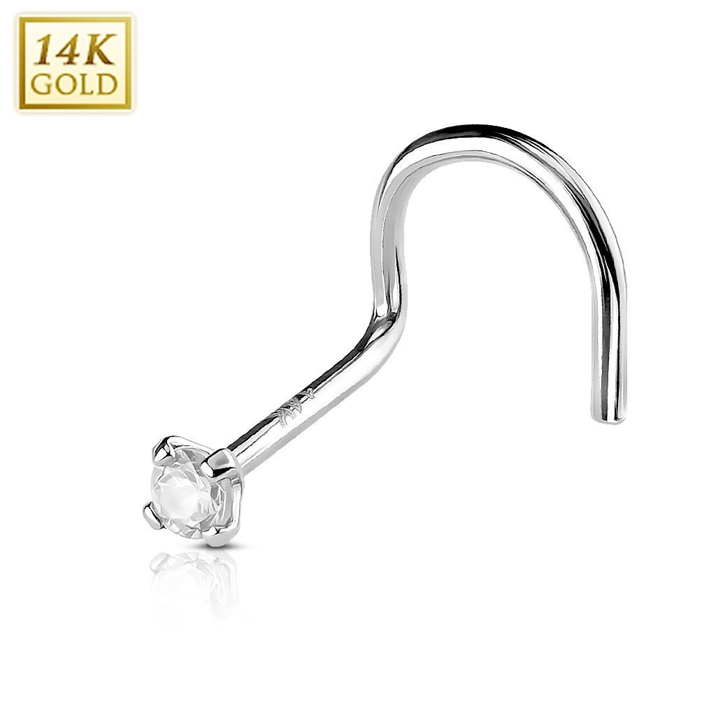 Levně Zlatý piercing do nosu, Au 585/1000 - kamínek 2 mm (čirá)