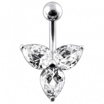 Stříbrný piercing do pupíku - kytička (čirá)