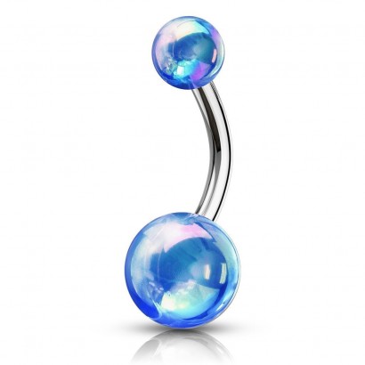 Piercing do pupíku - banánek s kovovým leskem (modrá, 1,6 x 10 mm)