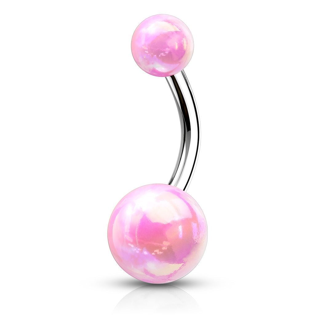 Levně Piercing do pupíku - banánek s kovovým leskem (růžová, 1,6 x 10 mm)