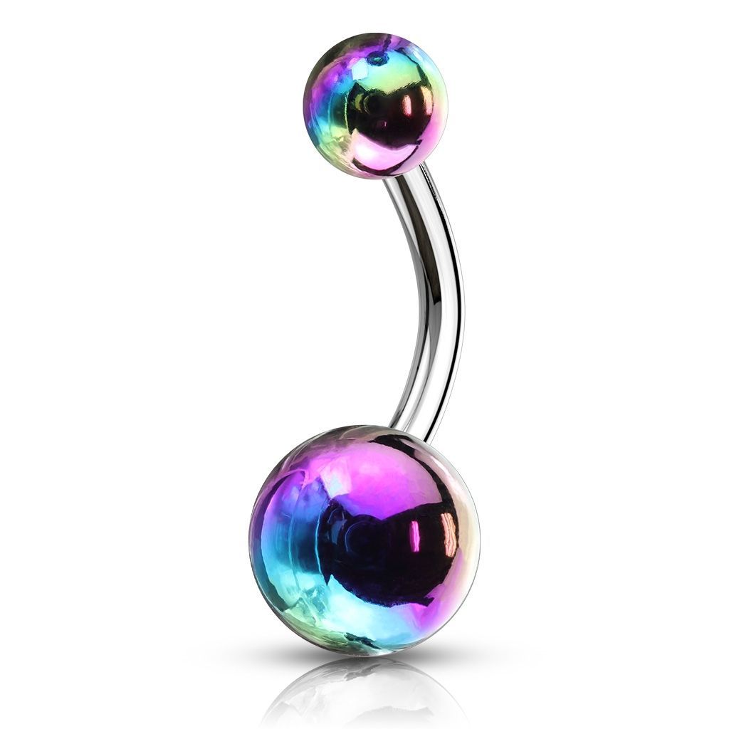Levně Piercing do pupíku - banánek s kovovým leskem (duhová, 1,6 x 10 mm)