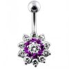 Stříbrný piercing do pupíku - kytička (čirá/růžová)