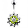 Stříbrný piercing do pupíku - kytička (čirá/tmavě  fialová)