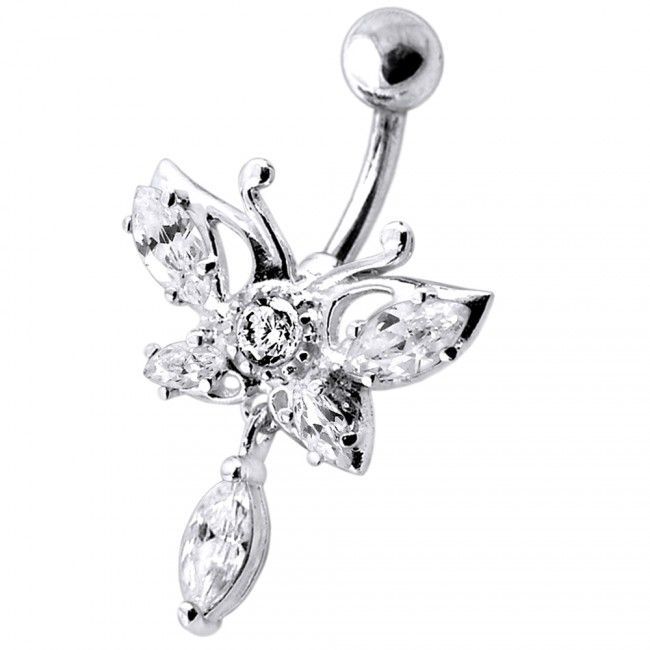 S4U Stříbrný piercing do pupíku - motýl (čirá) - BP01242-C