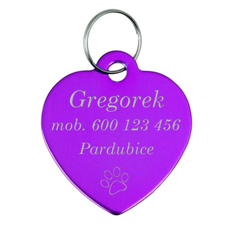 Levně S4U Hliníková psí známka srdce (fialová) - PZ002-VI