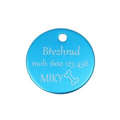 Hliníková psí známka kulatá (světle modrá)