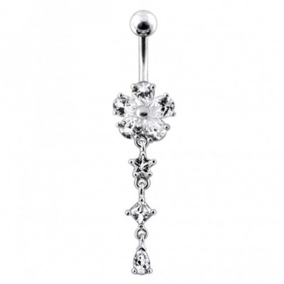 Stříbrný piercing do pupíku - kytička (čirá)