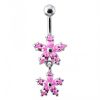 Stříbrný piercing do pupíku - kytičky (růžová)