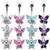 Stříbrný piercing do pupíku s motýlky (růžová)