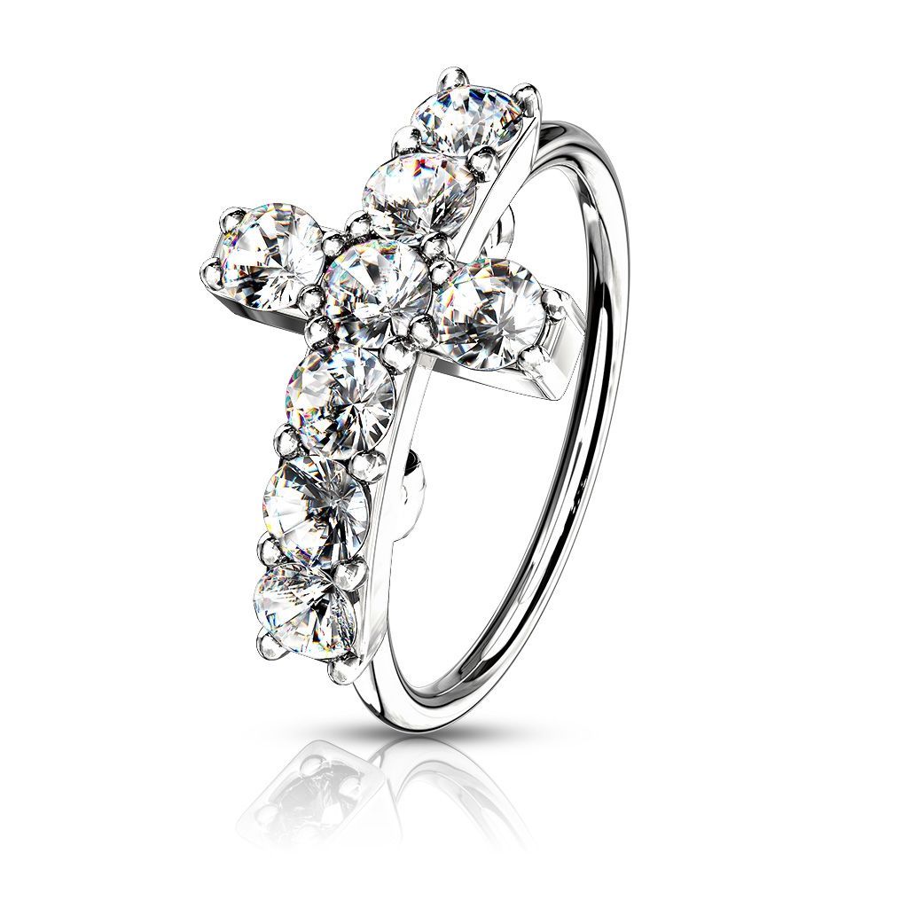 Levně Piercing do nosu kroužek s křížkem (ocelová) - N0120-STC