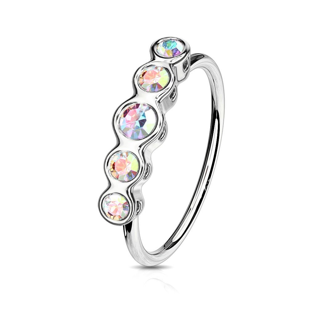 Piercing do nosu kroužek se zirkony (duhová) - N0117-AB