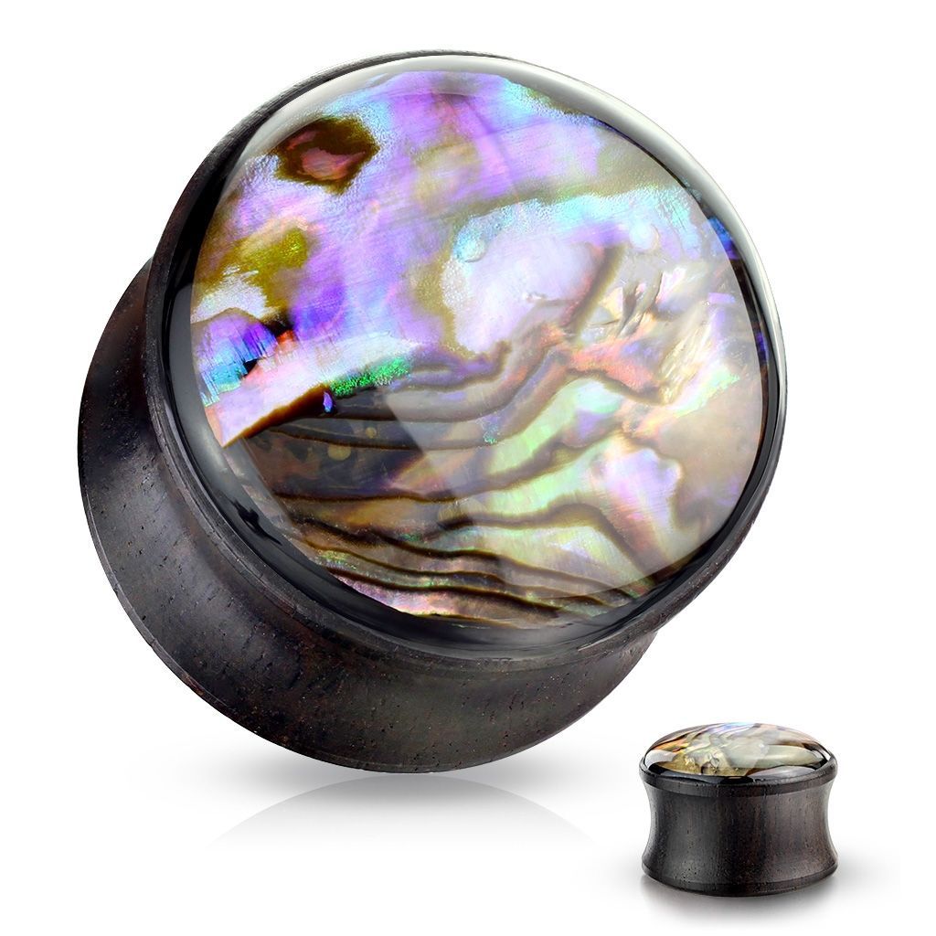 Levně S4U Dřevěný plug do ucha s perletí (12 mm) - PL01238-12