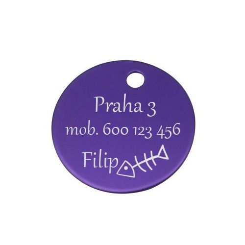 Levně S4U Hliníková psí známka kulatá 30 mm (fialová) - PZ013-VI