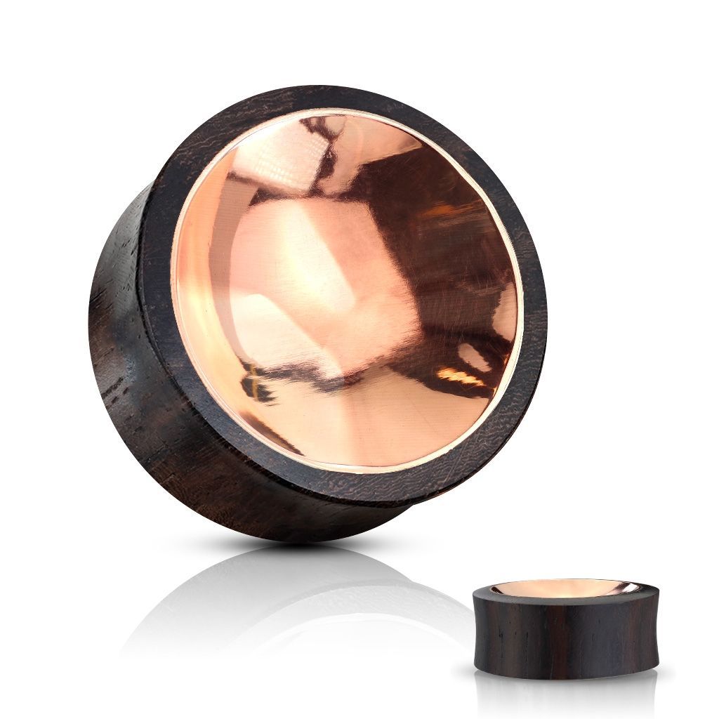 Levně Dřevěný plug do ucha s mědí (16 mm) - PL01239-16
