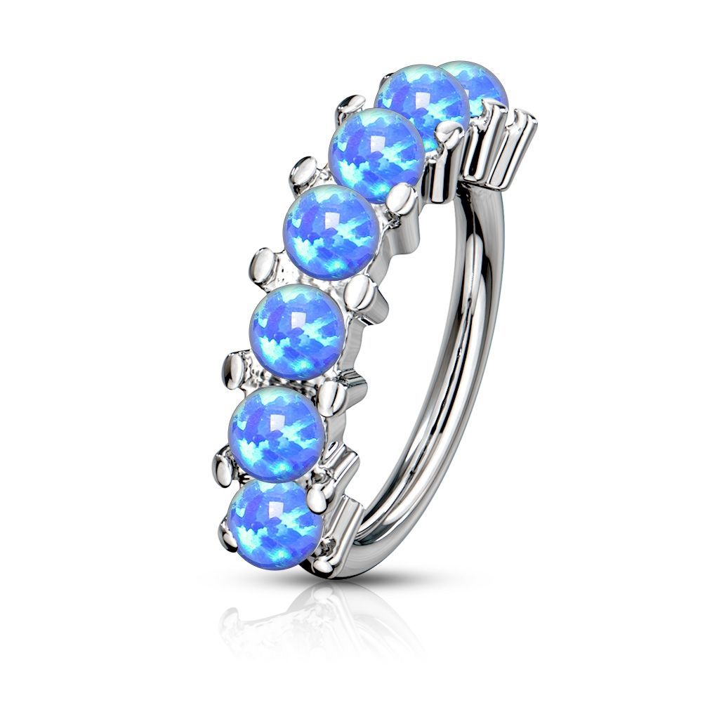 Levně Piercing kruh s opály, 1,0 x 10 mm (modrá)