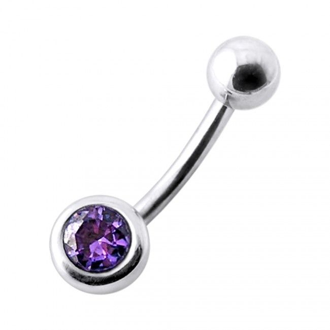 S4U Stříbrný piercing do pupíku se zirkonem (fialová) - BP01024-A