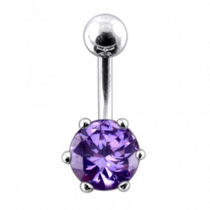 Stříbrný piercing do pupíku se zirkonem (tmavě fialová)