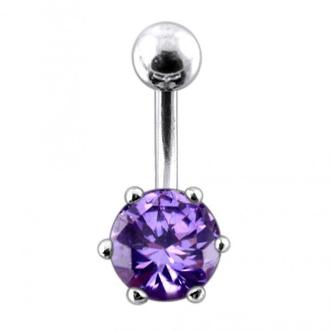 S4U Stříbrný piercing do pupíku se zirkonem (tmavě fialová) - BP01025-A