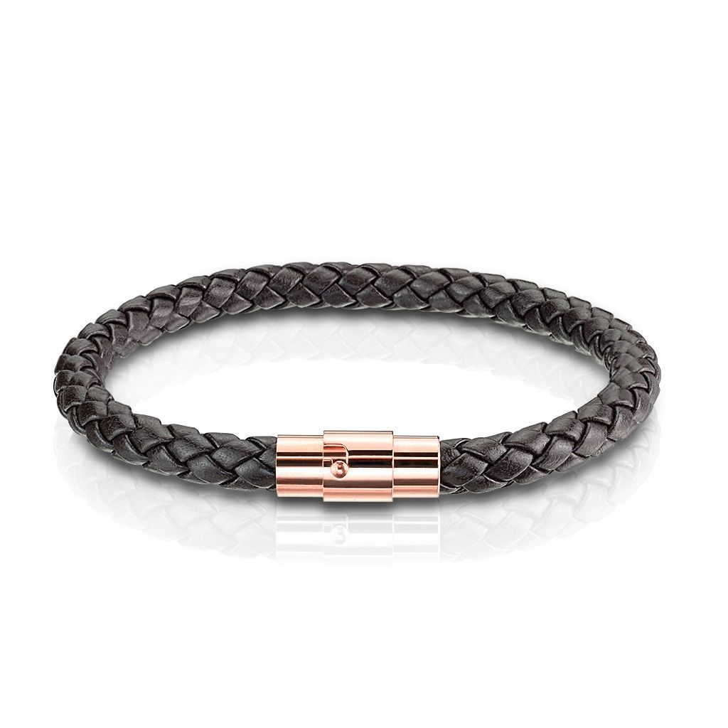 S4U Kožený náramek proplétaný tmavě hnědý (20,5 cm) - NR1236-20