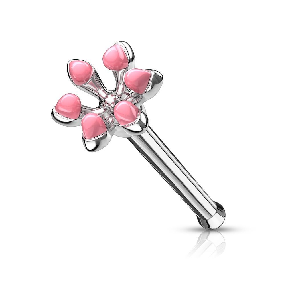 Levně Piercing do nosu kytička (růžová)